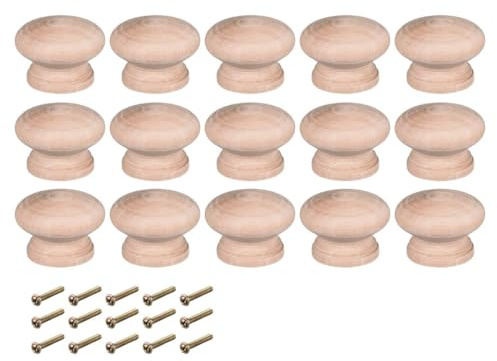 TOP-VIGOR 15Pcs Round Wooden Knobs, 45mm Wood Drawer Pull Handles with Screws, Solid Wood Cabinet Cupboard Wardrobe Furniture Knobs with Painted Finish for Dressers and Tables