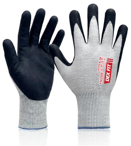DEX FIT FN330E Gants Antistatiques ESD, Certifié EN16350, Jauge 15 Nylon Spandex 3D, Compatible Écran Tactile, Grip Nitrile Mousse pour Électronique, Montage PC; Gris XL 1 Paire