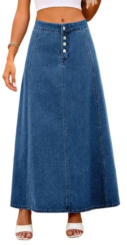seiveini Jupe Jean Femme Longue Elegant Maxi Jupes en Denim Taille Haute A-Ligne Trapèze Printemps Été Jeans Skirt
