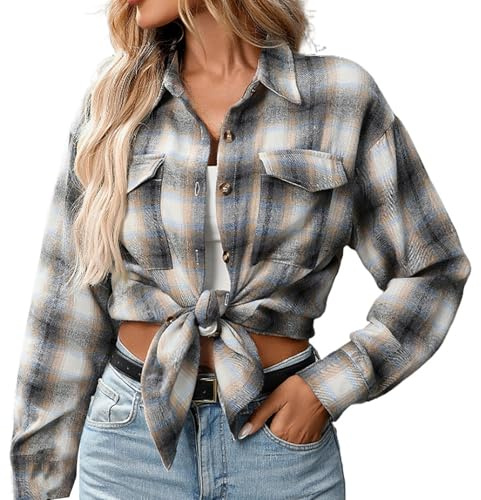 Blusa a Cuadros para Mujer, con Botones, Manga Larga, Oktoberfest, Blusa a Cuadros, túnica, Informal, Cuello en V, Camisa de Franela