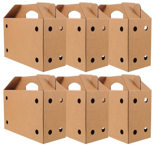 PENIKOKO 6pcs Ventilated Cardboard Pet Carrier Box with Handle, Reinforced Paper Structure, Small Animal Transport Carrier for Chicken, Celebrations and Retail, 12.2x8x5.1
