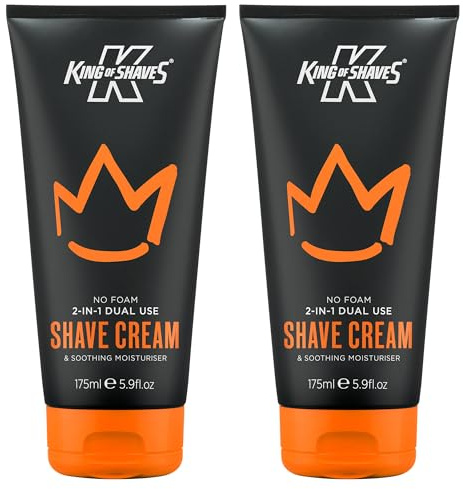 King of Shaves 2 i 1 No Foam Rakkräm & Efterraktsfuktighetskräm för män, Precision Rakgel för känslig hud, Minska rakbränna 86% naturligt härledd, Tillverkad i UK, Vegan 2 X 175ml