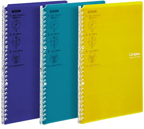 Kokuyo Campus Smart Ring Binders 3 Pack, B5 Lemon Mix Binder Notebooks, Up to 25 Sheets 26 Holes Slim Binder Folder with 10 Campus Sarasara Loose-Leaf Paper Each for Study and Journal, Japan Import