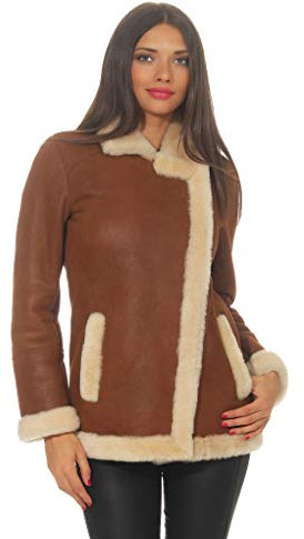 Hollert Lammfelljacke - OLA Damen Winterjacke aus gewachsenen Merino Lammfell Veloursleder Jacke Größe XXL