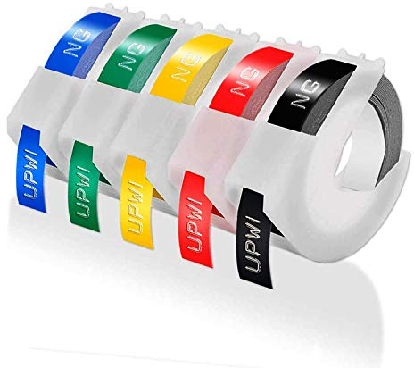 9 mm Prägeetikettenmacher-Nachfüllpackung, kompatibel mit Dymo Omega Junior Etikettenmacher-Klebeband, 9 mm x 3 m, Ersatz für Dymo-Prägung S0717930 S0717900, Nachfüllpackungen, 3D-Klebeband, Schwarz