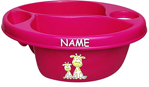 alles-meine.de GmbH Waschschüssel/Kinderwaschbecken - pink - rosa Tiere - Giraffe inkl. Name - Bieco - 3 Kammern - Baby - Putzeimer - Windeln Wickelschüssel - Windel Babywi..