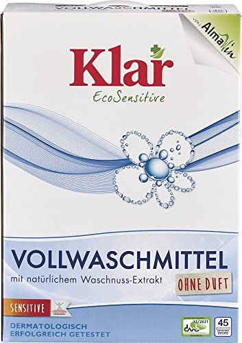 Klar eco Sensitive Vollwaschmittel 2x2,475kg, ohne Duft, 45 Waschladungen, für Allergiker, vegan
