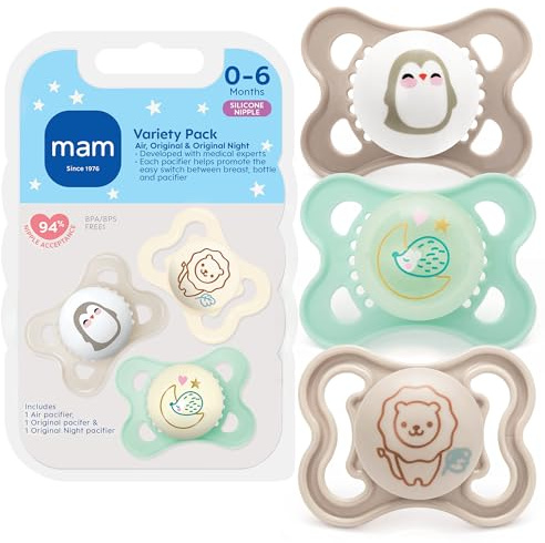 MAM Pacifier 0-6 Months Variety Pack, BPA-Free, Silicone Nipple, 3 Pack