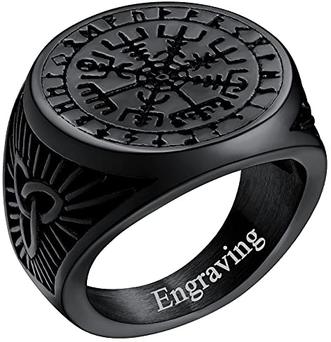 FaithHeart Viking Vegvisir Fingerring in Rundform， Vintag Kompass Fingerring mit Rune Symbol， Retro Skandinavischer Ring mit Gravur für Weihnachten Geburtstag