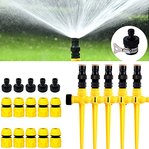 Bonseor 360° Rotation Auto Bewässerungssystem Garten Rasen Sprinkler Terrasse, 90°/180°/360°, nach Belieben einstellbar für Outdoor Gras Garten Hof Rasen (5 Stück)