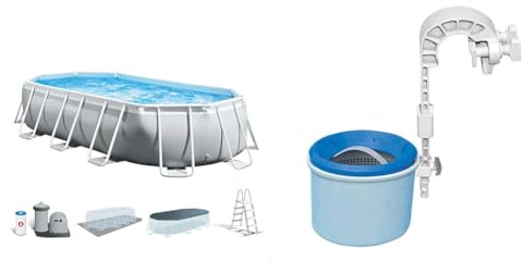 Intex kit Piscine Prism Frame Ovale Tubulaire (l) 5,03 x (l) 2,74 x (h) 1,22m & Skimmer de Surface Deluxe pour autostable ou Tubulaire