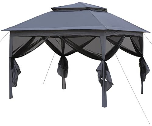 CLIPOP Faltpavillon 3 x 3m Doppeldach Gartenpavillon mit 4 x Seitenteile Moskitonetz und 50+ UV-Schutz für den Außenbereich, Garten, Terrasse, Hinterhof
