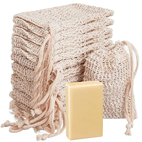 TACYKIBD Lot de 15 sacs à savon en sisal naturel avec cordon de serrage pour mousser et sécher le savon, douche, bain, exfoliant