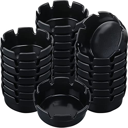 Reginary 24 Pieces 4 Ashtrays Bulk Round Ash Tray Outdoor Home Ashtrays for Patio Outdoor Restaurant Kitchen Table Indoor Decoration (Black)