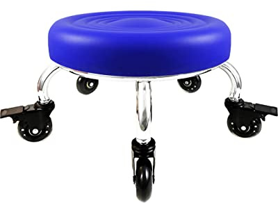 Vapaa taide Rolling Stools with Wheels Heavy Duty 450LB Waterproof PU Leather High Weight Capacity Roller Seat and Crystal Universal Wheels for Men Women Boy Girl Garage Salon Home Office Blue