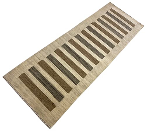 Beige Compatible with Braun Brücke 100% Wolle Handgewebter Teppich Orientteppich 85X250 cm