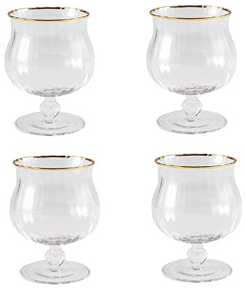 Wnvivi Lot de 4 tasses en verre pour crème glacée, 283,5 g, bols à dessert sur pied, bols à dessert en forme de fleur, verres à sundae, tasses vintage parfaites (doré)