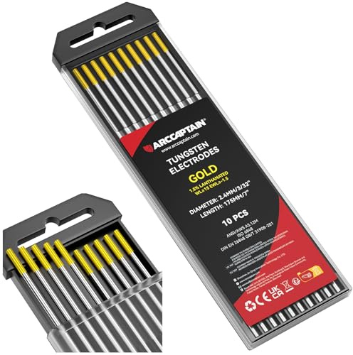 ARCCAPTAIN WIG-Wolframelektrode, 10er-Pack, 3/32 Zoll x 7 Zoll (Gold-1,5% Lanthan)
