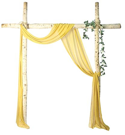Yurosiay Hochzeitsbogen Deko Chiffon Vorhang Hochzeit Romantisch Tüll Fotovorhang Freihandbogen Querbehang Deko Drapierstoff Hochzeit für Fotografie Party Geburtstag 600 x 70 cm Gelb
