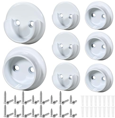 Yaocom 4 Pairs Matte White Metal Closet Rod Bracket Set Heavy Duty Closet Pole Socket Accept 1-3/8 Diameter with Screw on Attachment for Wardrobes Shelf
