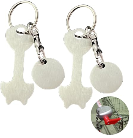 Gkuehry Set of 2 Shopping Trolley Release Key Removable Shopping Trolley Tokens, Shopping Trolley Chain Lock, Removable Shopping Trolley Chips, Release Key Detachable Cart Token Keychain, JYR461