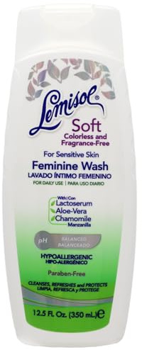 Lemisol Soft Feminine Wash, Fragrance-Free for Sensitive Skin, pH Balanced, Odor Control, 12.5 Fl Oz Bottle (Pack of 1)