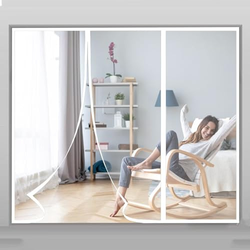 Fliegengitter Tür Magnet, 220x195cm Fiberglas Fliegengittertür Balkontür ohne Bohren Insektenschutz Balkontür Doppeltür Fliegengitter Terrassentür Ideal für Schiebetür Balkontür Weiß