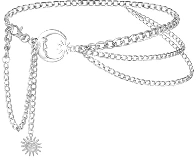 Milakoo Multilayer Metall Taille Kette Gürtel Einstellbare Frauen Mond & Stern Chunky Gürtel für Kleid