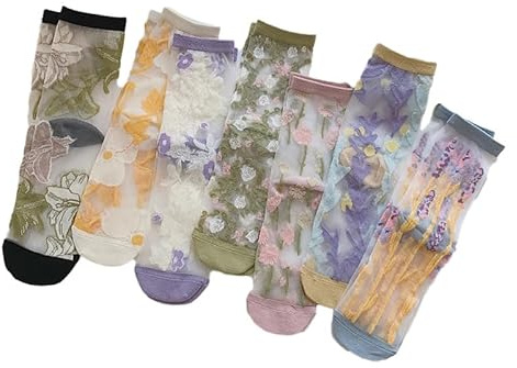 Alxad 5 Paia Calzini Estivi Donna Trasparenti Calzini Reti Sottili Calze Trasparenti Floreali Fantasia Alla Caviglia Estate Moda per Donna Ragazze
