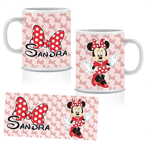 Tasse en plastique personnalisée - Idéal pour l'école et la maternelle - Retour à l'école - Cadeaux personnalisés - Différents modèles au choix (Minnie rouge)