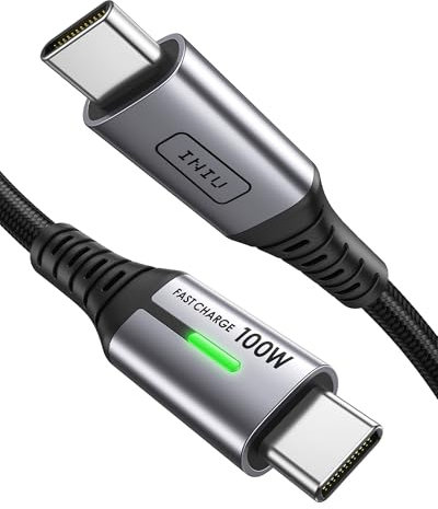 INIU Cavo USB-C-USB-C, PD3.0, 100 W, nylon intrecciato, per ricarica rapida, trasferimento dati, per iPhone 16, 15 Pro, Samsung Galaxy S23, S22, S21, Pixel 7, iPad Pro, MacBook Air, tablet, ecc., 3 m