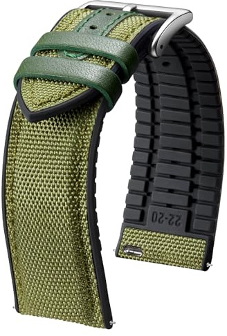BINLUN Nylon Silikon Uhrenarmbänder 18mm 19mm 20mm 21mm 22mm Schnellverschluss Canvas Gummi Hybrid Uhrenarmband Ersatzarmbänder für Männer Frauen 9 Farben Silber/Schwarz Schnalle