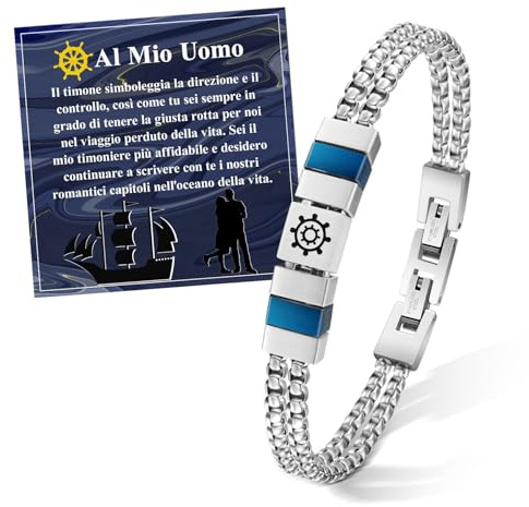 FANCIBAND Regalo para marido novio, pulsera hombre acero inoxidable ancla timón con ancla de la suerte, regalos de San Valentín, aniversario cumpleaños, Acero inoxidable, No aplicable