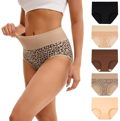 Innersy Trosor för dam i bomull, stretchiga trosor med hög midja, mjuka underkläder, 5-pack