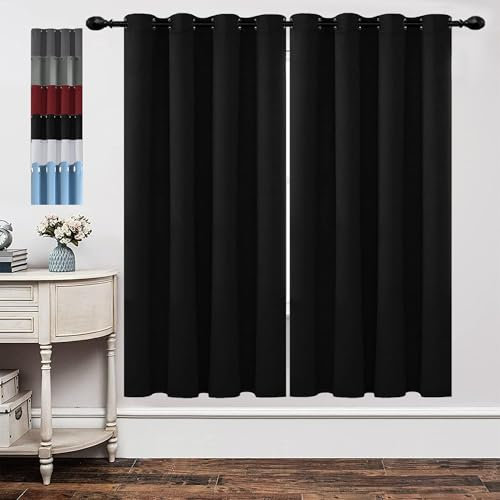 GOUSUN Vorhänge Blickdicht mit Ösen 120 x 120 cm Höhe Verdunkelung Schiebegardinen Warm Thermovorhang mit Ösen Kälteschutz Warm für Schlafzimmer, Schwarz