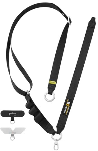 GOODAYY 2 in 1 Phone Lanyard Wrist Strap, Adjustable and Detachable Crossbody Phone Strap Anti Theft with Metal and Nylon Patch, Outdoor Universal Mobile Phone Accessories (Black)