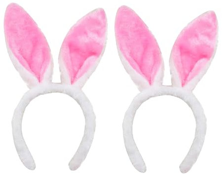 HFMYGS 2 Stück Hasenohren Haarreif, Hasenohren Kostüm, Hasenkostüm Damen, Hasen Ohren, Plüsch-hasenohren, Plüsch Stirnbänder für Ostern für Ostern Party Hochzeit Geburtstag Kostüm Cosplay (Rosa)