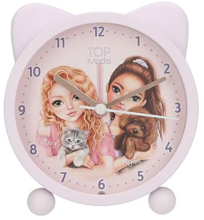 Depesche 13548 TOPModel Kitty and Doggy rosa väckarklocka för barn, med hund och katt och öron, tyst klocka med ljusfunktion, batteri ingår, flerfärgad, en storlek