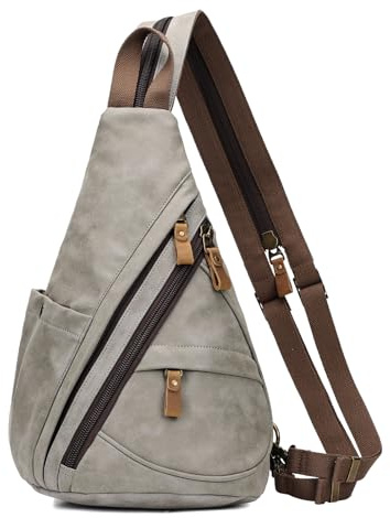 KL928 Casual PU Vintage Rucksäcke, Echtleder Retro Segeltuch Rucksack Daypack Crossbody Shoulder Schulterrucksack für Herren und Damen, Blei