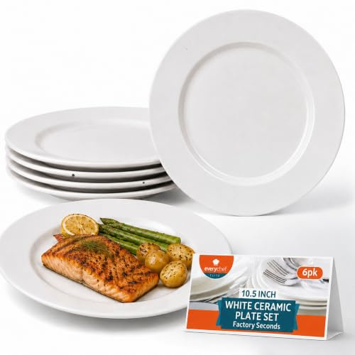 SOL White Dinner Plates Set of 6 - Factory Seconds - Heavy Ceramic Plates | Budget plates for everyday dining, dishwasher and microwave safe, may have minor cosmetic marks, Heavy Plates set of 6