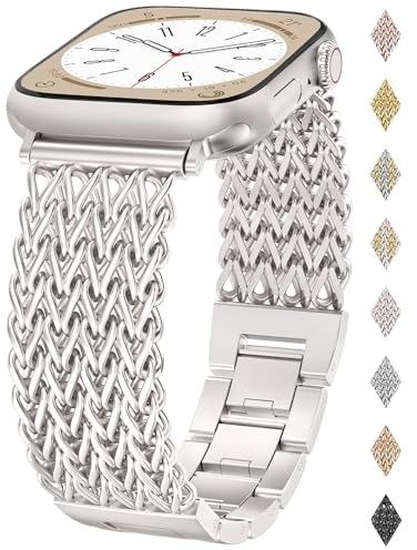 2025 Fiskstjärt Länkarmband Kompatibelt med Apple Watch 38/40/41/42/44/45/46/49mm, Elegant Metallarmband för Dam iWatch Serie 10 9 8 7 6 5 4 3 2 1 Ultra SE