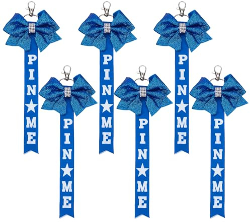 NICENEEDED 6 Stück Cheer Pin Me Band Für Rucksack Cheer Pin Strap Bow Schlüsselanhänger Mit Strasssteinen Blauer Cheerleader Taschenanhängerhalter Cheerleading Sportzubehör
