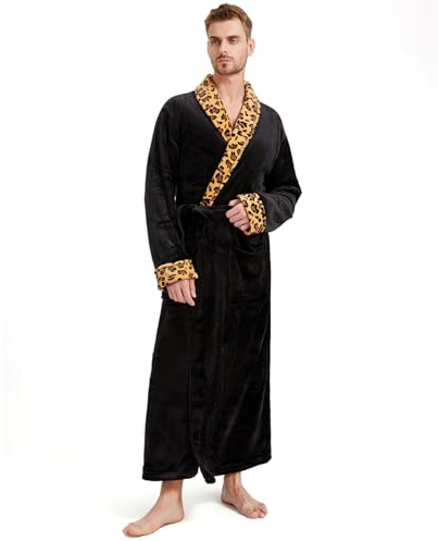 FG FEAYIGUDIM Bademantel Herren Frottee übergröße Flanell Kariert Bathrobe extra Lang Fleece Microfaser Kuschelig Robe