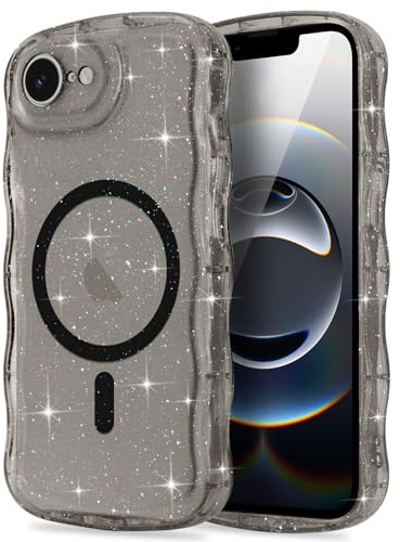 Pepmune für iPhone 17e/16e Hülle Glitzer Kompatibel mit MagSafe, Schwarz | Transparent Wellenform Handyhülle. Wellen Design TPU Bumper Silikon Case. Stoßfest Schutzhülle für Mädchen.