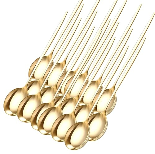 Round Soup Spoons - Cutlery Spoons Set Dishwasher Safe Stainless Steel Spoon for Soup Large Tableware Serving Spoon Use for Home Kitchen and Restaurant - Golden Teaspoons Set of 18 Dessert Tablespoon