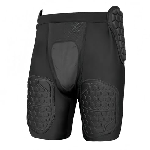 Topeter 5-Pad Football Girdle with Cup Pocket, Hardened EVA Thigh Pads, Extended Hip Guards & Tailbone Protection Black M