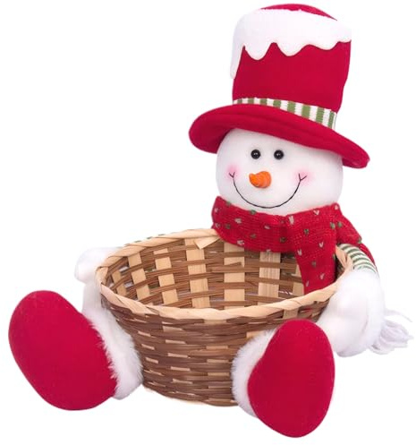 Candy Basket Large Capacity Christmas Candy Basket Xmas Rattan Woven Cute Snowman Christmas for Winter Home Table Desk Decoration| Servers