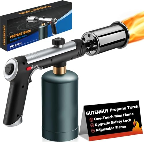 Gutenguy Kraftfull propan fackla pistol med turboläge, flamkastare med säkerhetslås, kolfacklartändare, köksljusficklampa för matlagning, grillning, sous vide, grill (tank ingår inte)