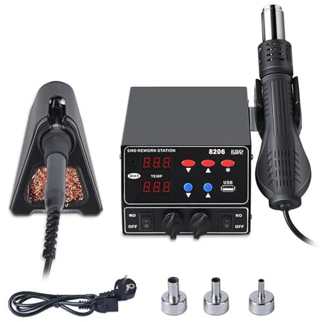 Station de soudage 8206 SMD 800 W, chauffage rapide, pistolet thermique 3 en 1, interface USB, affichage LED, fer à souder, station retouche BGA(8206 KIT5)