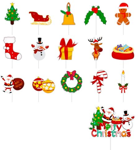 Lotsdonxia 16 Pcs Christmas Cake Toppers Set - Traditional Santa, Snowman, Tree, Reindeer & Merry Christmas Decorations for Festive Baking, Xmas Desserts and Holiday Party Food Displays
